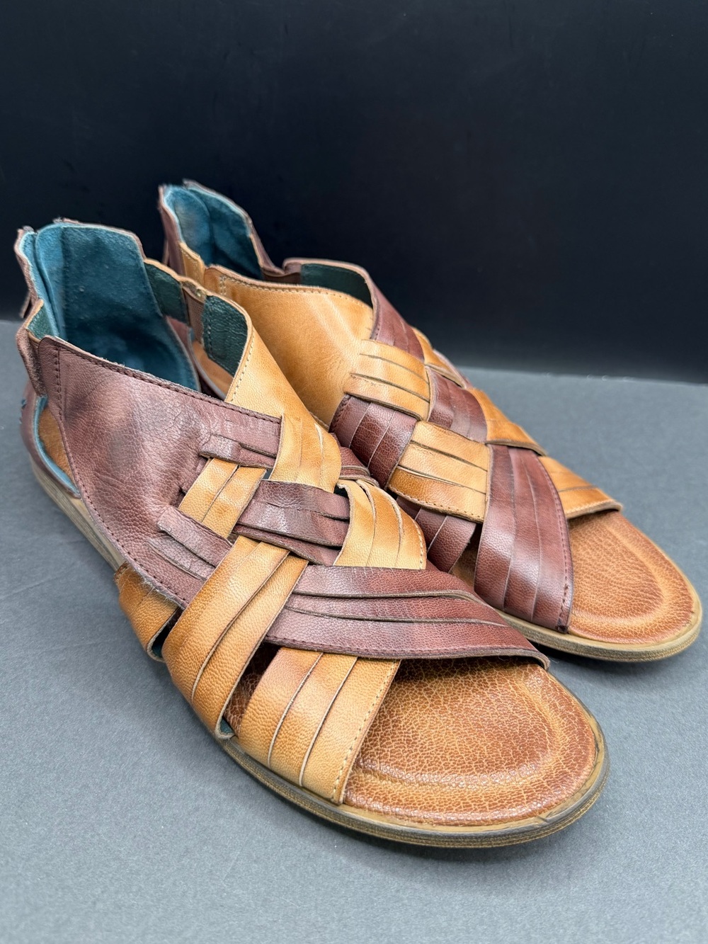 Roan by BED STU, Women’s Pecan/Almond Leather Woven Sandals-Size:11, Alacrity